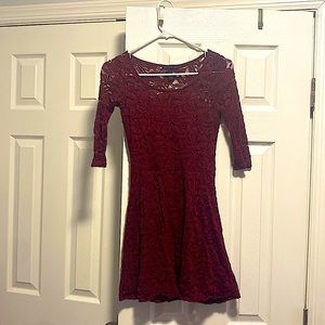 Material Girl Maroon Lace 3/4 Sleeve Skater Dress Fit Flare